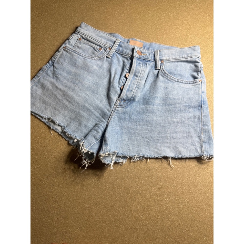 Mother The Scrapper Cuff Off Fray Denim Short Light Wash Blue Button Fly Size 26